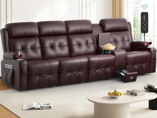 Miniatura 13 de Sofá reclinable biplaza, asiento de cine en casa de 4 plazas, sofá reclinable con USB, consola central, sillón reclinable de pared para caravana