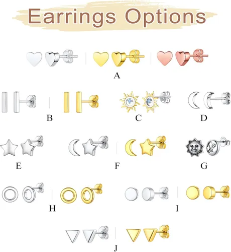 Miniatura 8 de ChicSilver Aretes de plata de ley 925 con forma de barra simple, círculotriángulo para mujer, color plataoronegro (con caja de regalo)