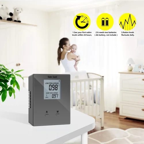 Miniatura 5 de Detector de radón para el hogar, medidor de radón portátil, monitor de radón a largo y corto plazo, alimentado por batería, previene niveles Gris