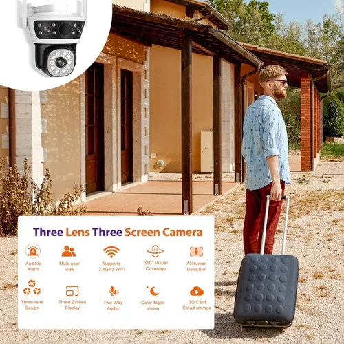 Miniatura 5 de Cámara de seguridad para exteriores 2.4G WiFi PTZ Cámara para exteriores de doble lente cámaras de seguridad para el hogar Vista de 360 ° 4MP Cable