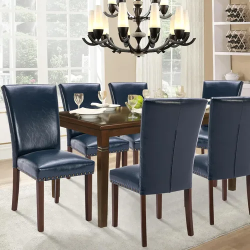 Miniatura 13 de Juego de 2 sillas tapizadas color beige para comedor – Sillas de cocina estilo granja con respaldo alto, patas de caucho sólido, asiento de espuma