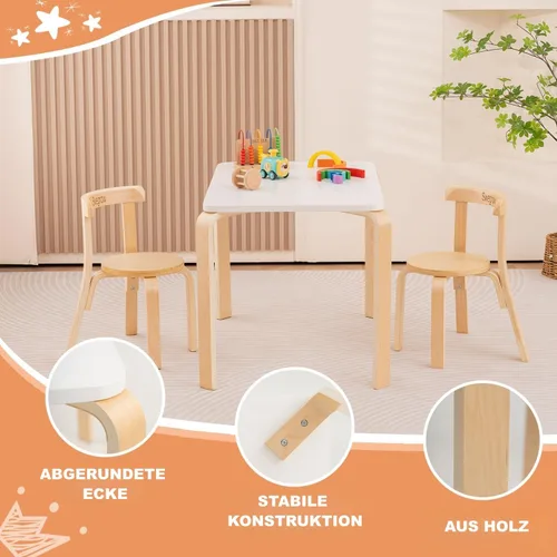Miniatura 4 de Swegrow Juego de mesa y 2 sillas para niños, mesa y sillas de madera para niños y bebés, muebles de madera para niños para sala