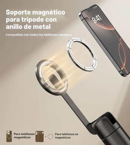 Miniatura 2 de TONEOF Trípode magnético para selfie de 68 pulgadas con soporte magnético fuerte de aluminio para Magsafe, soporte giratorio de 360° para teléfono