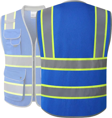 Miniatura 5 de JKSafety Chaleco de alta visibilidad con 9 bolsillos de malla transpirable, cuello acolchado, utilidad de trabajo, EPI ligera, equipo de trabajo
