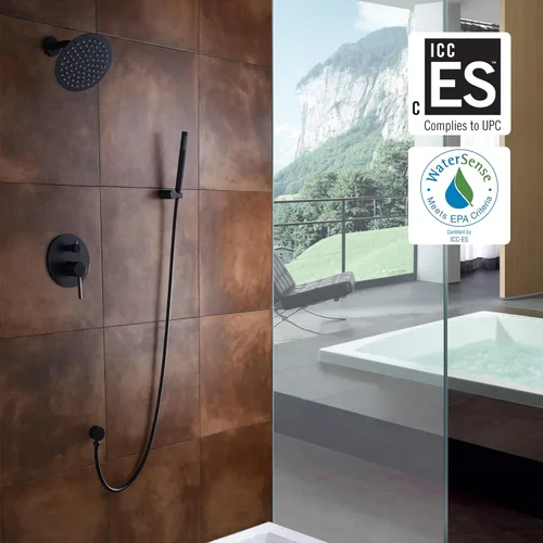 Miniatura 2 de Accesorios de ducha negros, juego de grifo de ducha negro mate, sistema de ducha negro con ducha de lluvia y de mano, sumerain