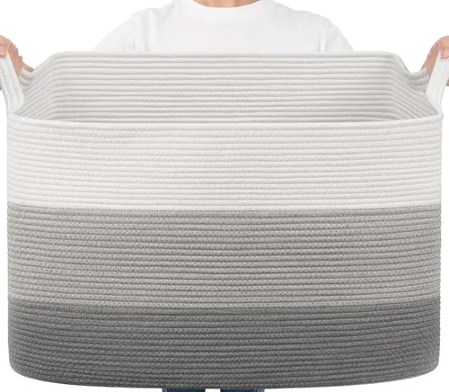 Miniatura 10 de Goodpick Cesta Grande de Almacenamiento de Juguetes, Cestas de Cuerda de Algodón Gris Contenedor de Almacenamiento de Juguetes para Bebé, Niños