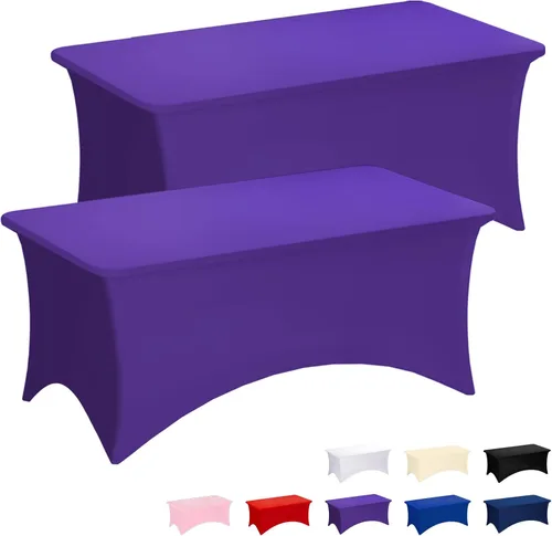 Miniatura 15 de Fixwal Manteles rosas para mesas rectangulares de 8 pies, paquete de 2 manteles elásticos de elastano ajustables para fiestas, ferias, banquetes