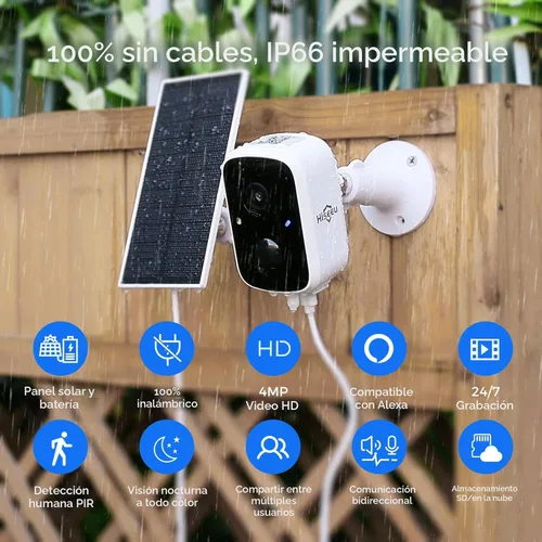 Miniatura 2 de Hiseeu Cámaras de seguridad solar inalámbricas para exteriores, paquete de 2, cámaras wifi de 3K 4MP alimentadas por batería para vigilancia