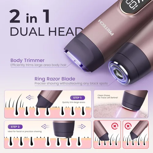 Miniatura 7 de PRITECH Recortadora de bikini para mujer, maquinilla de afeitar eléctrica 2 en 1 sin dolor para piel de seda, afeitadora portátil para mujer, área