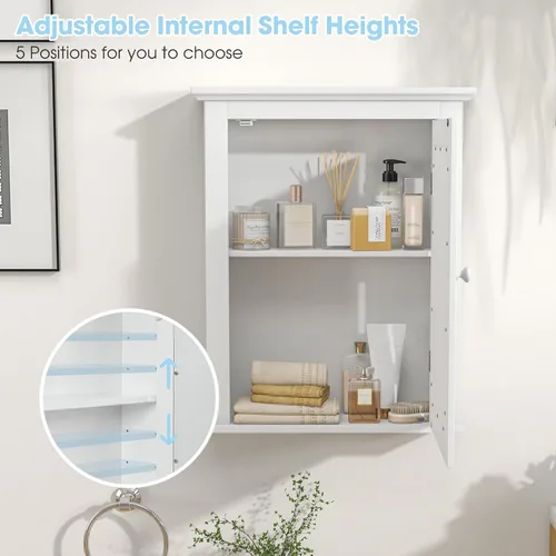 Miniatura 6 de Botiquín blanco con espejo, almacenamiento ajustable montado en la pared para baño, sala de estar, dormitorio, entrada y cocina