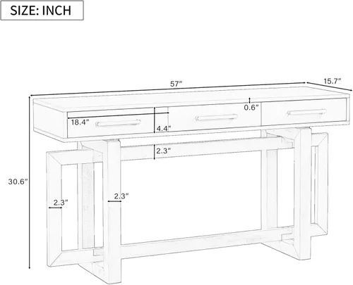 Miniatura 2 de Moderna mesa consola con 3 cajones de almacenamiento y mango de metal, elegante mesa de entrada de madera extra larga para pasillo, sala de estar
