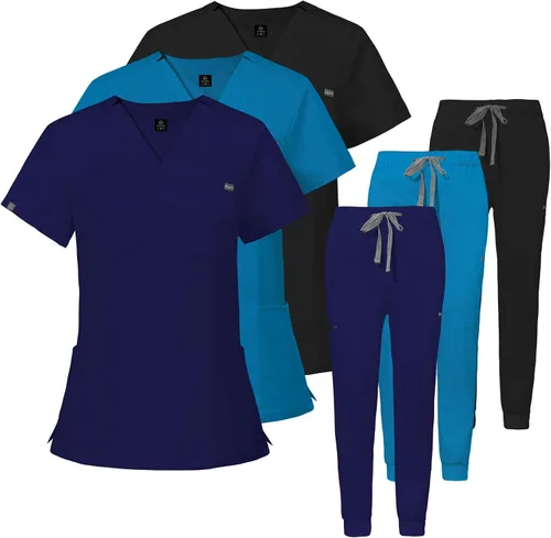 Miniatura 5 de VIAOLI Conjunto de ropa quirúrgica para mujer, camiseta y pantalón deportivo, ropa de trabajo, clínica, moderna, uniforme médico (10 bolsillos)