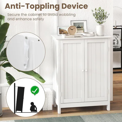 Miniatura 5 de BECOMFORT Armario de almacenamiento de baño, armario de piso con puertas dobles y estante ajustable, muebles modernos para el hogar, organizadores