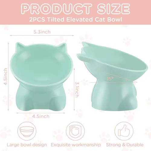 Miniatura 2 de Yaomiao 2 cuencos elevados de plástico para gatos, cuencos elevados de agua para alimentos para mascotas pequeñas (rosa, verde)