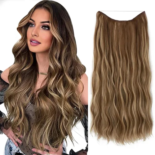 Miniatura 18 de SARLA Extensión de Cabello con Alambre Invisible con 3 Clips Pieza de Cabello Sintética Corta de Ondas de Playa Diadema Transparente Ajustable