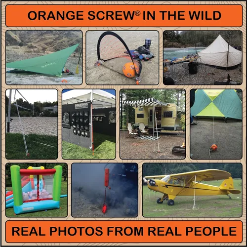 Miniatura 6 de Orange Screw Anclajes de tierra definitivos: estacas de tienda de campaña atornilladas resistentes para viento fuerte, arena, toldos y campamentos.