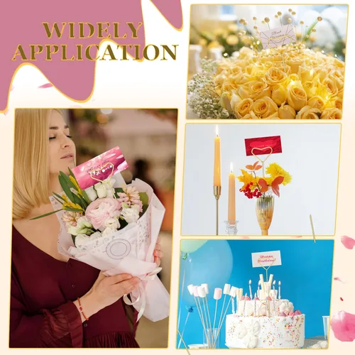 Miniatura 4 de Portatarjetas con diseño floral, 20 unidades, para centros de mesa, clip dorado para arreglos florales, soporte de fotos de alambre de metal, púas