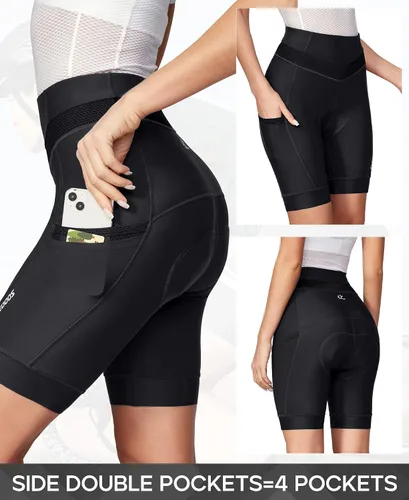 Miniatura 4 de Ewedoos Pantalones cortos de ciclismo acolchados para mujer con 4 bolsillos, acolchado 4D, pantalones cortos de ciclismo para paseos de 3H +
