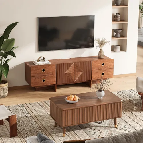 Miniatura 6 de JOINICE Soportes de TV acanalados de 66" para sala de estar, consolas de TV modernas de mediados de siglo para TV de 75 pulgadas, centro
