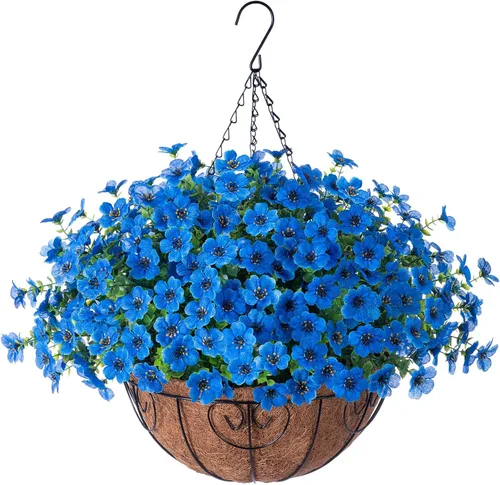 Miniatura 16 de HyeFlora Plantas Colgantes Artificiales Falsas con Flores y Cesta para Decoración Exterior, Arreglos Florales de Seda Sintética de Margaritas