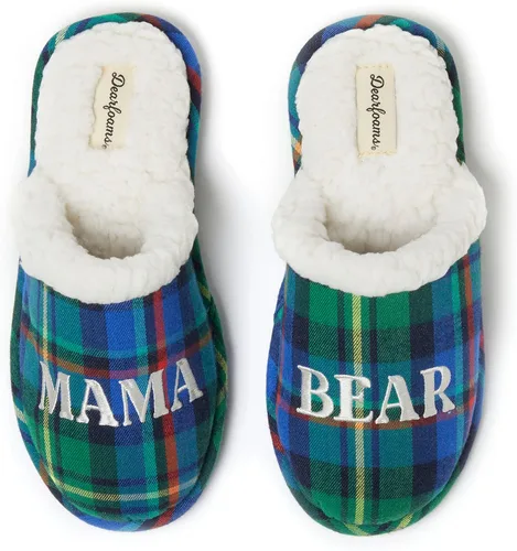 Dearfoams - Pantuflas de Navidad para mujer, para mamá, linda pantuflas a juego para pijamas familiares, con texto en inglés Mama Bear (mamá osa)