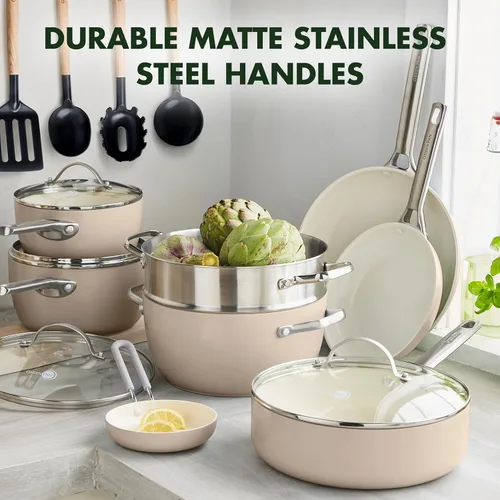 Miniatura 5 de GreenPan Padova - Juego de utensilios de cocina antiadherentes de cerámica anodizada dura, 17 piezas, sin PFAS, inducción, apto para lavavajillas