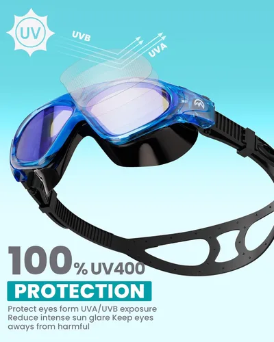Miniatura 5 de OutdoorMaster Máscara de natación - Máscara de natación de visión amplia y gafas antivaho impermeable Espejo Bb-azul