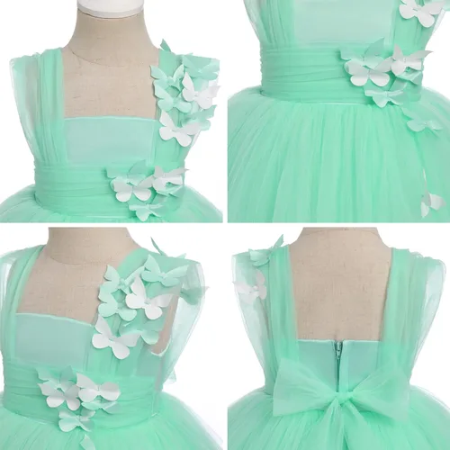 Miniatura 5 de ODASDO Vestido de mariposa para bebés y niños pequeños, sin mangas, de tul alto, bajo, princesa, boda, ocasión especial, vestido de baile de noche