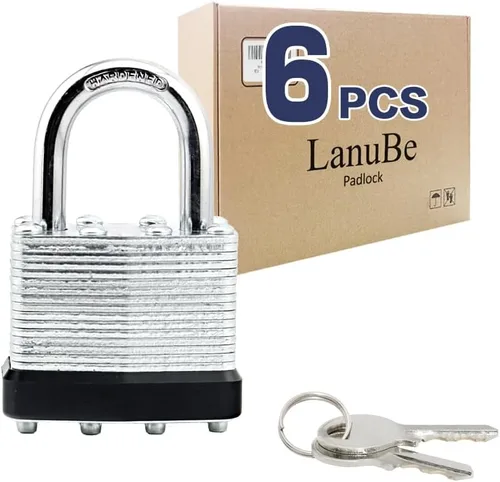 Miniatura 17 de LanuBe Candado laminado con llave, 1-9/16 pulgadas (40 mm), candados con llave iguales, grillete normal, aro de plástico azul marcado, paquete de 2