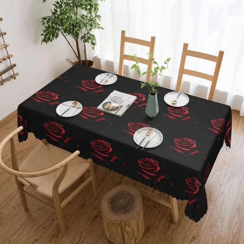 Miniatura 15 de Mantel rectangular de encaje de poliéster con lunares negros, 54 x 72 pulgadas, resistente a las arrugas, lavable, mantel grueso