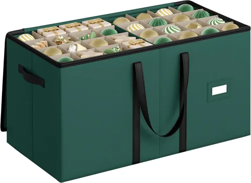 Miniatura 10 de SONGMICS Caja de almacenamiento de adornos navideños, 3 pulgadas 64 ranuras, contenedor de almacenamiento de Navidad apilable con tapa, cremalleras