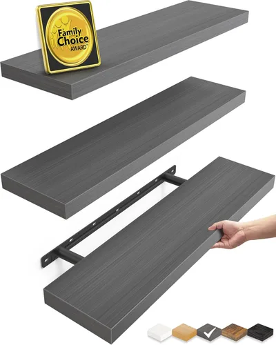 Miniatura 13 de BAYKA Estantes flotantes para pared, estantes de madera rústica montados en la pared para baño, dormitorio, sala de estar, cocina, estante colgante