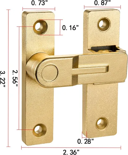 Miniatura 2 de INIRET Cerradura de puerta de granero abatible de 180 grados, cerraduras doradas resistentes para puerta, cerradura de cerrojo de seguridad