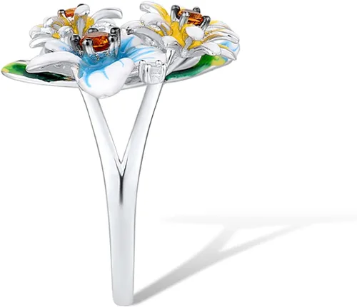Miniatura 3 de Santuzza Anillo de plata de ley 925 con diseño de flores esmaltadas para mujer
