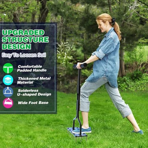 Miniatura 7 de vanpein Herramienta manual para aireadores de césped con 15 picos de hierro, herramientas de aireación de césped de jardín, aireador de aire de mano