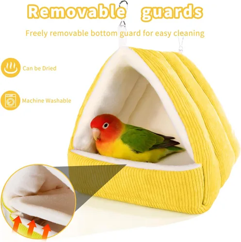 Miniatura 4 de Cama para pájaros para jaula de invierno, cálida cama para pájaros con hamaca colgante de felpa suave y tienda de campaña, nido para dormir Amarillo