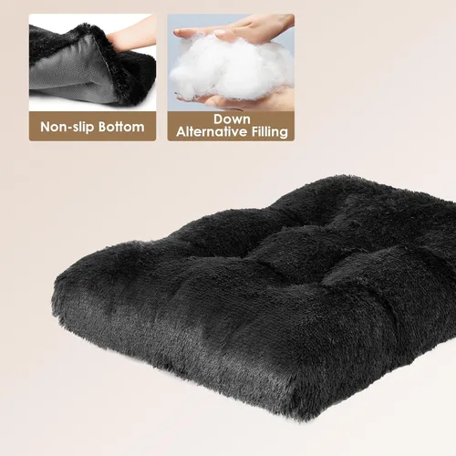 Miniatura 4 de EHEYCIGA Cama Esponjosa para Jaula de Perros Grandes, Almohadilla de Jaula de Piel Sintética Afelpada, Cama Calmante Anti-Ansiedad para Perros Negro
