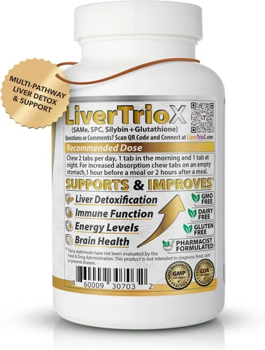 Miniatura 6 de LiverTrioX - Suplemento antioxidante integral para el hígado, tabletas masticables de suplemento hepático con el mismo, glutatión, silibina