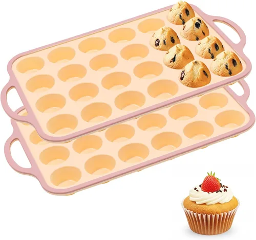 Miniatura 10 de Moldes de silicona para magdalenas para hornear 2 paquetes, 6.6 cm con marco reforzado de metal, molde antiadherente de tamaño regular para cupcakes