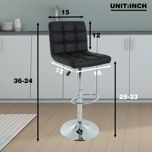 Miniatura 3 de BestOffice Taburete de bar moderno, juego de 2 taburetes de bar de altura ajustable de altura de mostrador, taburete giratorio de cuero PU, sillas