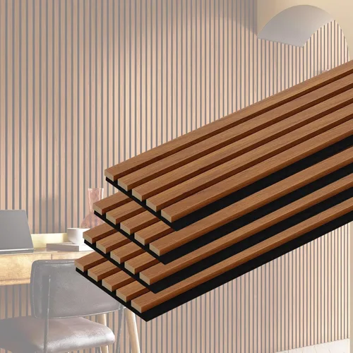QDYMXUN Paneles de pared acústicos de listones de madera, paquete de 4 paneles de 94.5 x 7.9 pulgadas, paneles 3D de absorción de sonido estriados