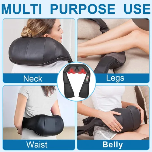 Miniatura 5 de Shiatsu Masajeador de cuello y hombros con calor, masajeador de espalda, masaje eléctrico de tejido profundo 3D para piernas de hombro, alivio
