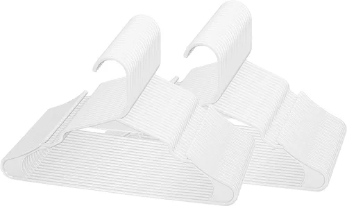 ROYALE Paquete de 40 perchas de plástico blanco, resistentes, ligeras, antideslizantes, diseño delgado para ropa, ideal para uso diario