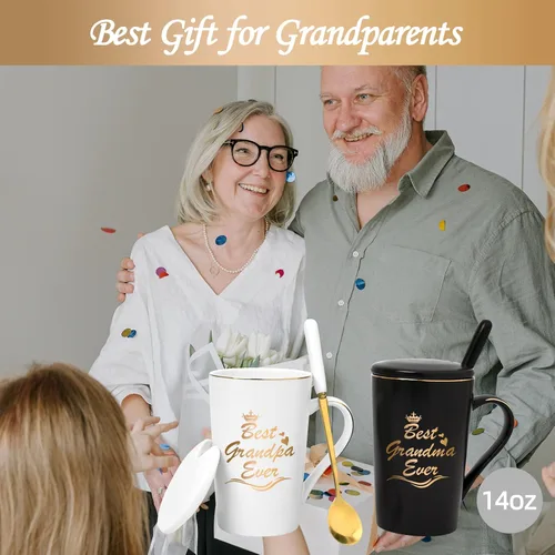 Miniatura 3 de Cabtnca Regalos para abuelos, el mejor juego de tazas para abuela y abuelo, regalos de Navidad para abuela y abuelo de nieta y nietos, 14Oz Negro &