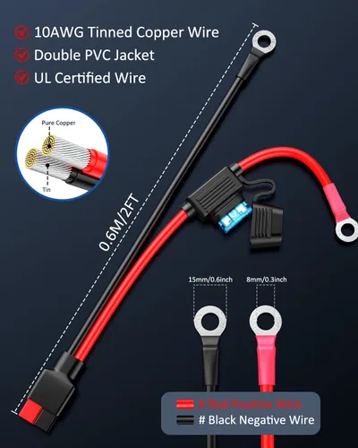 Miniatura 4 de ELECTOP Conector de 45 A a terminal de anillo tórico, compatible con adaptador de puerto de anuncios, cable conector de batería de 10 AWG