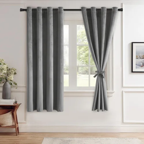 Miniatura 17 de JIUZHEN - Cortinas de terciopelo gris de 63 pulgadas opacas para sala de estar - Cortinas gruesas de terciopelo con ojales para ventana