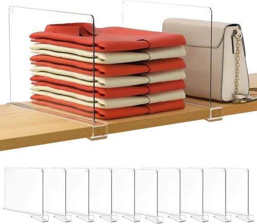 Miniatura 24 de HBlife 12 piezas de divisores de estante de acrílico transparente, organizador vertical de bolsos para armario, perfecto para suéteres, camisas