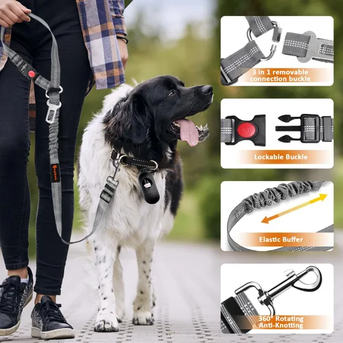 Miniatura 5 de Arnés de cinturón de seguridad removible para perro para carro, 3 en 1, correa de cinturón de seguridad para perro, restricción retráctil que se