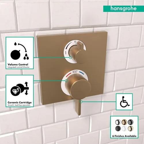 Miniatura 3 de hansgrohe Ecostat Square Embellecedor de Válvula de Ducha Termostática Moderna con Control de Temperatura y Desviador en Bronce Cepillado, 15714141