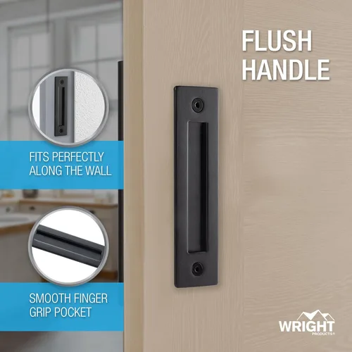 Miniatura 3 de Wright Products Juego de tiradores de puerta de granero y manijas montadas al ras – Juego de manijas de puerta interior negro mate para puertas